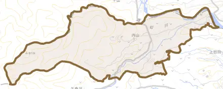 内山とその周辺の地図。町の範囲を重ねている
