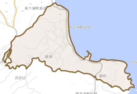 南下浦町金田とその周辺の地図。町の範囲を重ねている