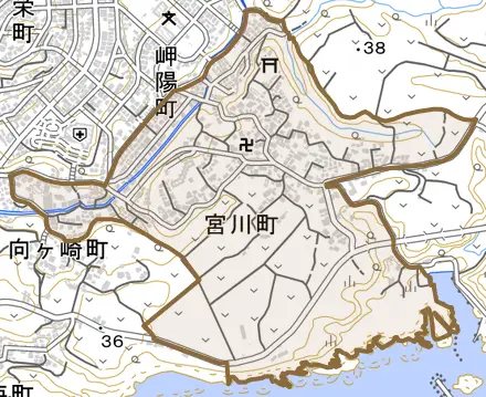 宮川町とその周辺の地図。町の範囲を重ねている