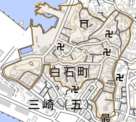 白石町とその周辺の地図。町の範囲を重ねている