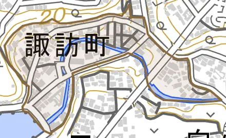 諏訪町とその周辺の地図。町の範囲を重ねている