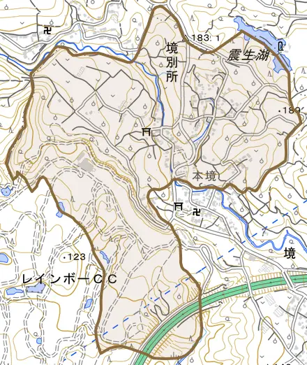 境別所とその周辺の地図。町の範囲を重ねている
