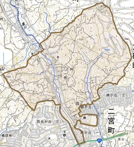 一色とその周辺の地図。町の範囲を重ねている