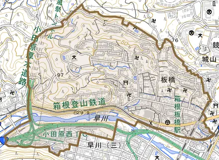 板橋とその周辺の地図。町の範囲を重ねている