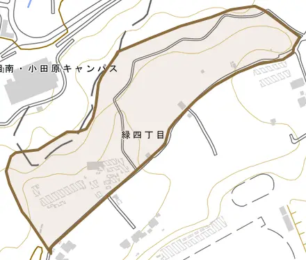 緑とその周辺の地図。町の範囲を重ねている