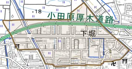 下堀とその周辺の地図。町の範囲を重ねている
