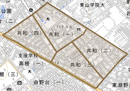 共和とその周辺の地図。町の範囲を重ねている