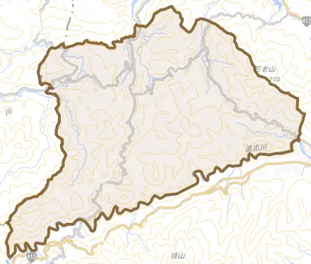 牧野とその周辺の地図。町の範囲を重ねている