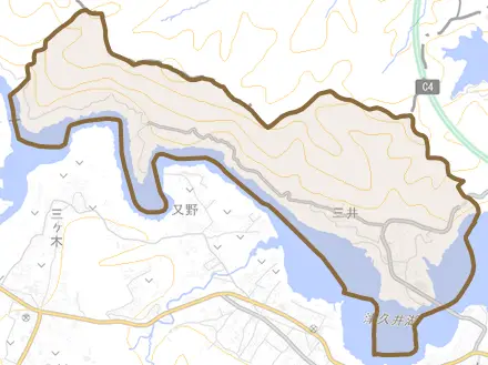 三井とその周辺の地図。町の範囲を重ねている