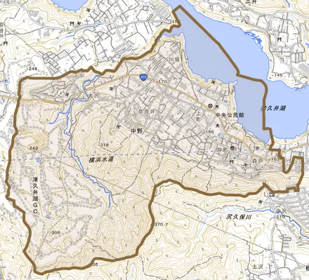 中野とその周辺の地図。町の範囲を重ねている