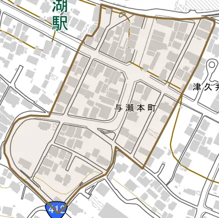 与瀬本町とその周辺の地図。町の範囲を重ねている