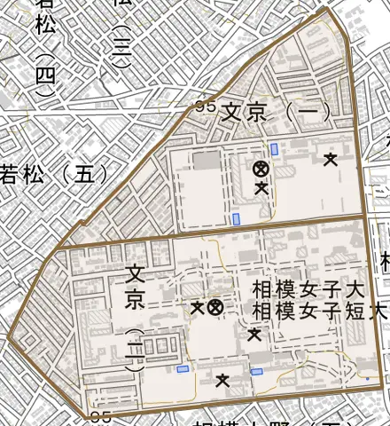 文京とその周辺の地図。町の範囲を重ねている