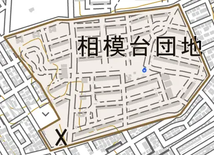 相模台団地とその周辺の地図。町の範囲を重ねている