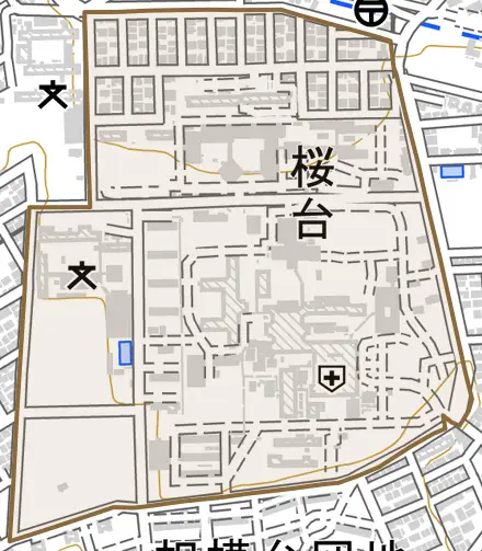 桜台とその周辺の地図。町の範囲を重ねている