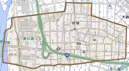 田端とその周辺の地図。町の範囲を重ねている
