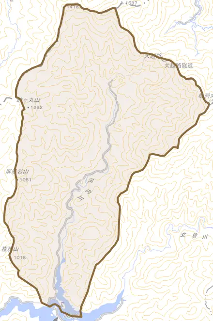 中川とその周辺の地図。町の範囲を重ねている