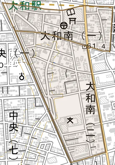 大和南とその周辺の地図。町の範囲を重ねている
