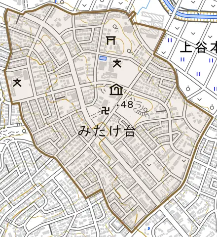 みたけ台とその周辺の地図。町の範囲を重ねている