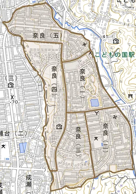 奈良とその周辺の地図。町の範囲を重ねている