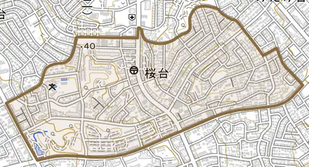 桜台とその周辺の地図。町の範囲を重ねている