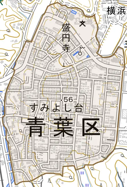 すみよし台とその周辺の地図。町の範囲を重ねている