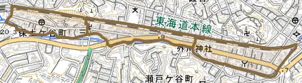 保土ケ谷町とその周辺の地図。町の範囲を重ねている