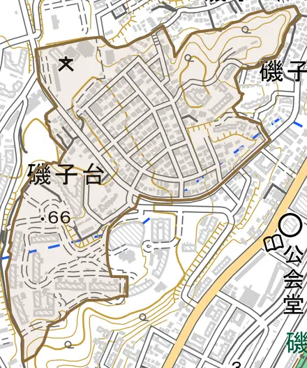 磯子台とその周辺の地図。町の範囲を重ねている