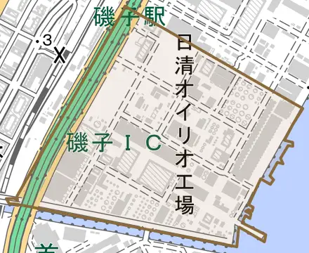 新森町とその周辺の地図。町の範囲を重ねている