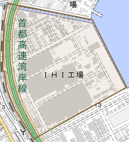 新中原町とその周辺の地図。町の範囲を重ねている