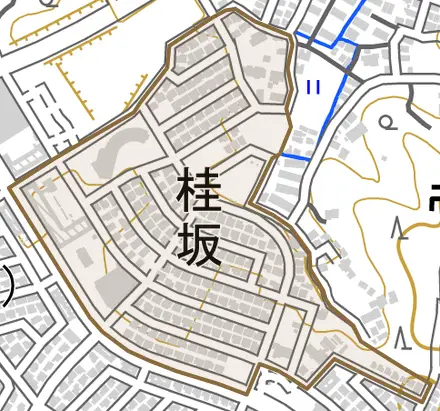 桂坂とその周辺の地図。町の範囲を重ねている