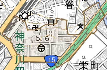 青木町とその周辺の地図。町の範囲を重ねている
