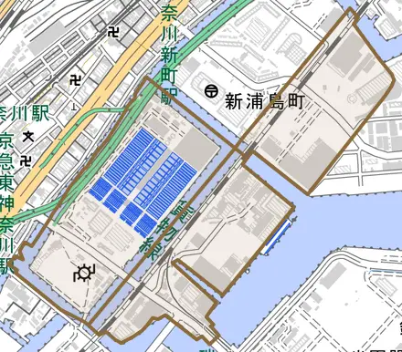千若町とその周辺の地図。町の範囲を重ねている