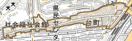 台町とその周辺の地図。町の範囲を重ねている