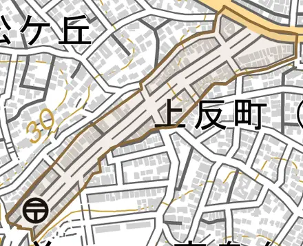 泉町とその周辺の地図。町の範囲を重ねている