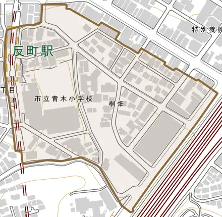桐畑とその周辺の地図。町の範囲を重ねている