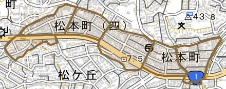 松本町とその周辺の地図。町の範囲を重ねている