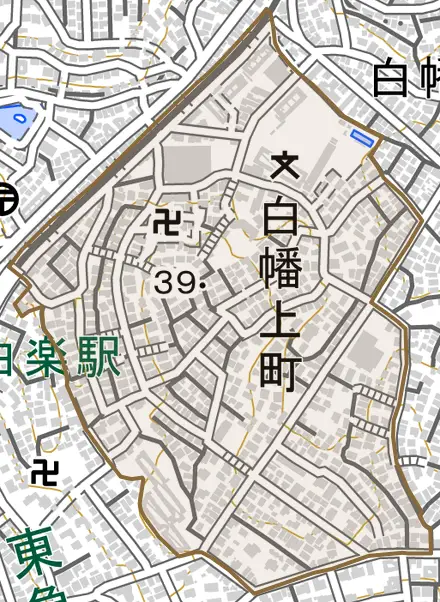 白幡上町とその周辺の地図。町の範囲を重ねている
