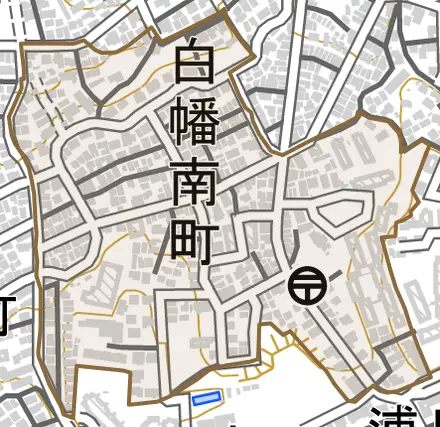 白幡南町とその周辺の地図。町の範囲を重ねている
