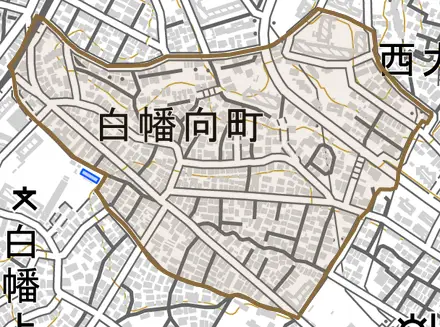 白幡向町とその周辺の地図。町の範囲を重ねている