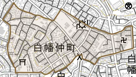 白幡仲町とその周辺の地図。町の範囲を重ねている