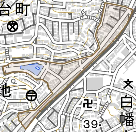 白幡町とその周辺の地図。町の範囲を重ねている