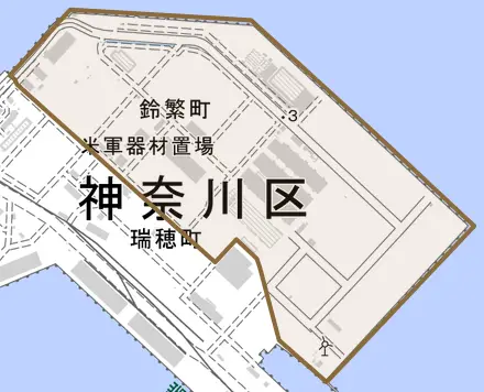 鈴繁町とその周辺の地図。町の範囲を重ねている