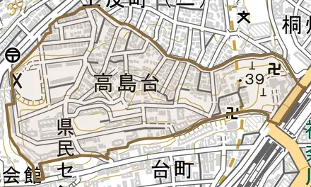 高島台とその周辺の地図。町の範囲を重ねている