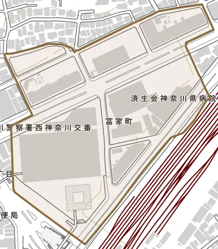 富家町とその周辺の地図。町の範囲を重ねている