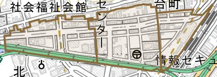 鶴屋町とその周辺の地図。町の範囲を重ねている