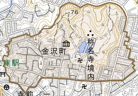 金沢町とその周辺の地図。町の範囲を重ねている