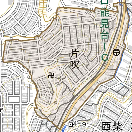 片吹とその周辺の地図。町の範囲を重ねている
