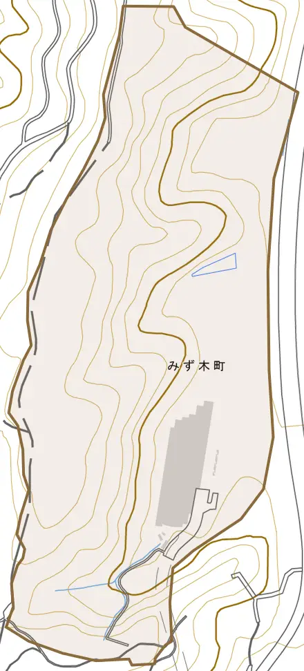 みず木町とその周辺の地図。町の範囲を重ねている