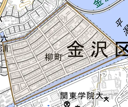 柳町とその周辺の地図。町の範囲を重ねている