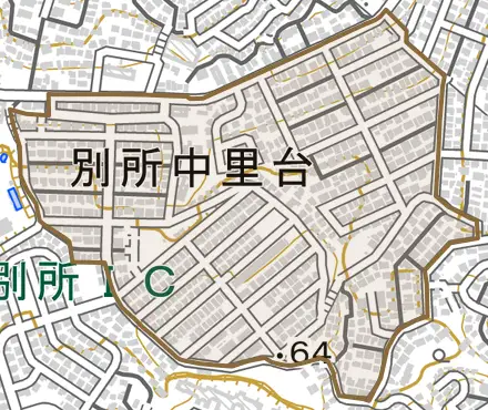 別所中里台とその周辺の地図。町の範囲を重ねている